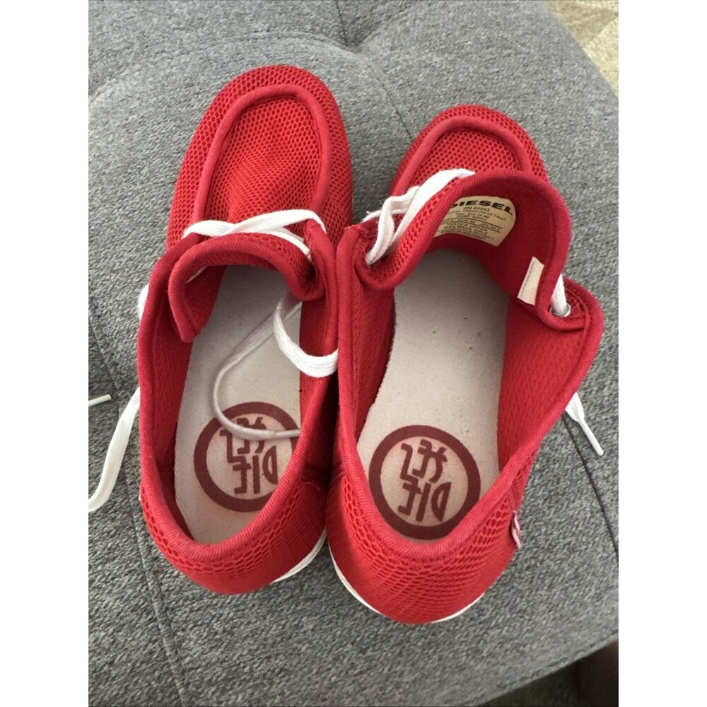 Diesel Sneakers Red Mesh Low Top Lace-Ups Logo Rubber Bottom With Map Size 7.5 - Picture 14 of 16